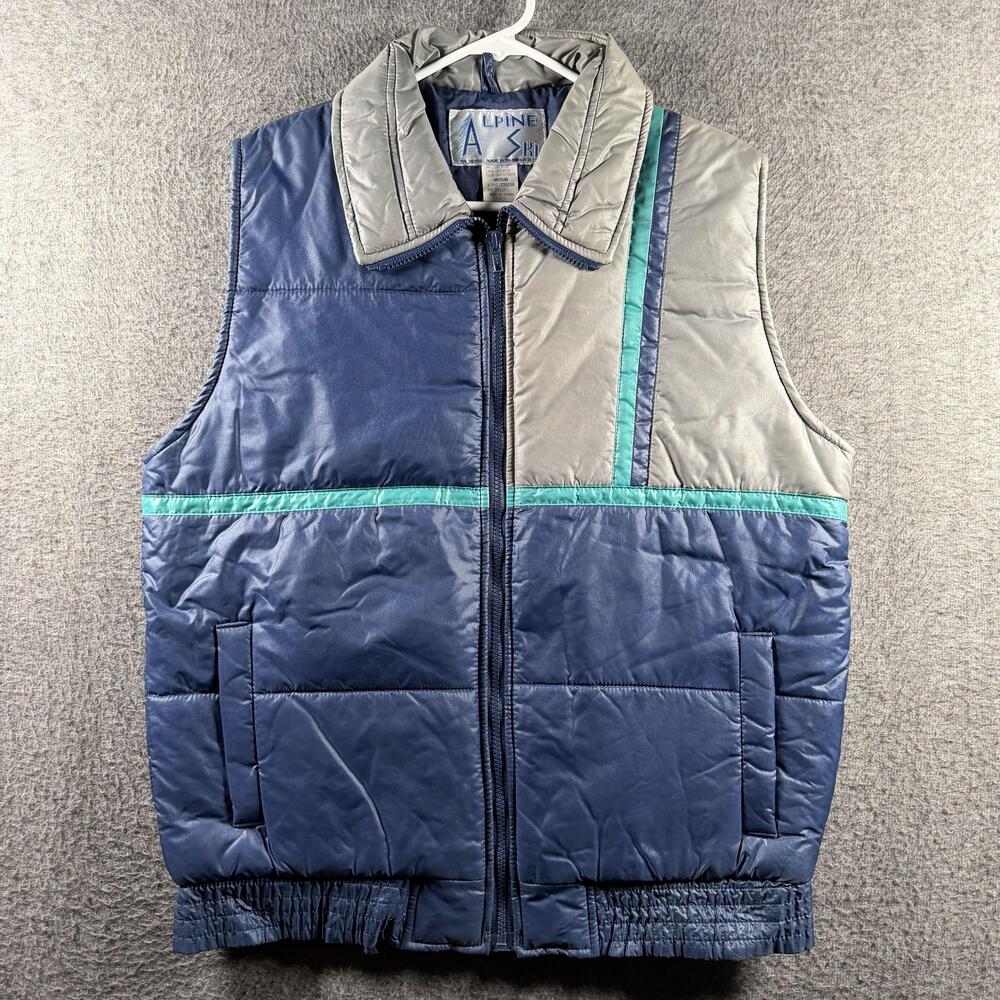 Vintage Alpine Ski Vest Mens Medium Blue Gray Quilted Insulated Colorblock